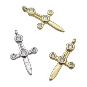 copper sword pendant paved zircon, mixed, approx 10-16mm [FN25704]