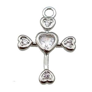 copper cross pendant paved zircon, platinum plated, approx 14-18mm [FN25705]