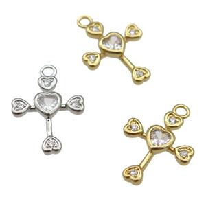 copper cross pendant paved zircon, mixed, approx 14-18mm [FN25707]