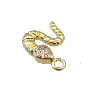 copper snake pendant paved zircon, gold plated, approx 11mm [FN25709]