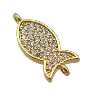 copper fish connector paved zircon, gold plated, approx 7-14mm [FN25712]