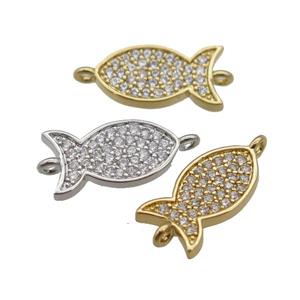 copper fish connector paved zircon, mixed, approx 7-14mm [FN25713]