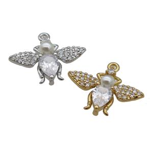 copper honeybee charm pendant paved zircon, mixed, approx 18-20mm [FN25721]