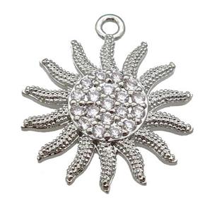 copper sunflower pendant paved zircon, platinum plated, approx 20mm [FN25725]