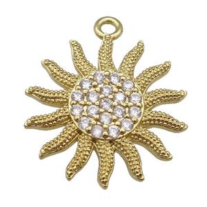 copper sunflower pendant paved zircon, gold plated, approx 20mm [FN25726]