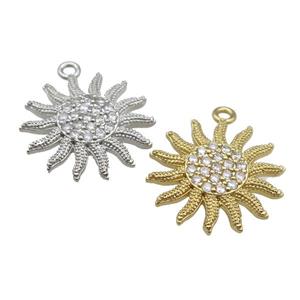 copper sunflower pendant paved zircon, mixed, approx 20mm [FN25727]