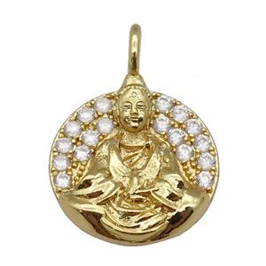 copper buddha pendant paved zircon, gold plated, approx 17mm [FN25732]