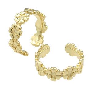 copper Ring, clover, gold plated, approx 7mm, 18mm dia [FN25746]