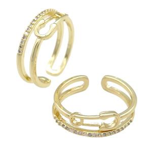 copper Ring paved zircon, gold plated, approx 7mm, 18mm dia [FN25748]