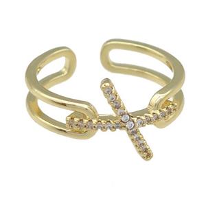 copper Ring paved zircon, gold plated, approx 7mm, 18mm dia [FN25749]