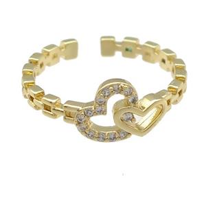 copper Ring paved zircon, heart, gold plated, approx 7mm, 17mm dia [FN25753]