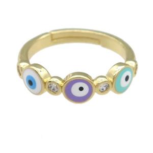 copper Ring with enamel evil eye, adjustable, gold plated, approx 5mm, 17mm dia [FN25754]