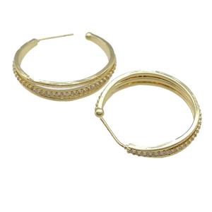 copper Stud Earring paved zircon, gold plated, approx 30mm dia [FN25760]