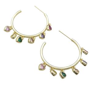 copper Stud Earring pave zircon, heart, gold plated, approx 30mm [FN25761]