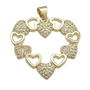 copper Heart pendant paved zircon, gold plated, approx 25mm [FN25762]