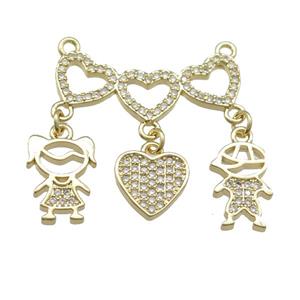 copper Heart pendant paved zircon, kid, gold plated, approx 10mm, 25mm [FN25763]
