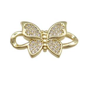 copper Butterfly connector paved zircon, gold plated, approx 13-21mm [FN25764]