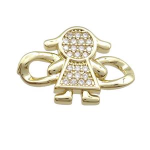 copper KidGirl connector paved zircon, gold plated, approx 14-21mm [FN25766]