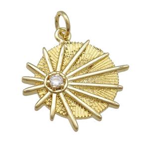 copper circle sunburst pendant paved zircon, gold plated, approx 17mm [FN25772]