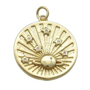 Copper Sun Pendant Pave Zirconia Gold Plated, approx 20mm [FN25774]