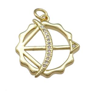 copper bow arrow pendant paved zircon, gold plated, approx 17mm [FN25775]