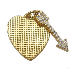copper heart pendant with arrow paved zircon, gold plated, approx 16-18mm [FN25776]