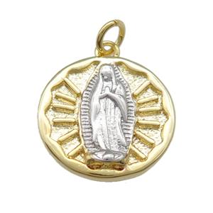 copper Virgin Mary charm pendant, gold plated, approx 16mm dia [FN25777]