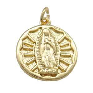 copper Virgin Mary charm pendant, gold plated, approx 16mm dia [FN25778]