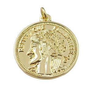 copper coin pendant with beauty, gold plated, approx 25mm dia [FN25779]