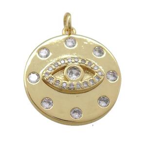 copper Eye pendant paved zircon, circle, gold plated, approx 20mm dia [FN25780]