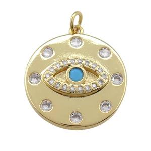 copper Eye pendant paved zircon, circle, gold plated, approx 20mm dia [FN25781]