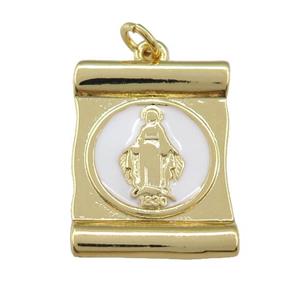 copper Virgin Mary pendant with white enamel, gold plated, approx 15-20mm [FN25783]