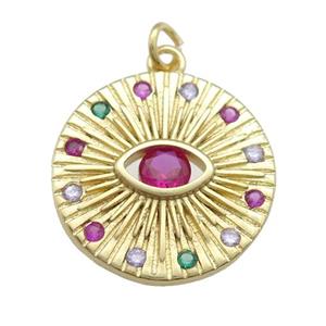 copper Eye pendant paved zircon, circle, gold plated, approx 20mm dia [FN25785]