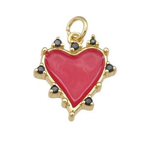 copper Heart pendant with red enamel, gold plated, approx 12-15mm [FN25794]
