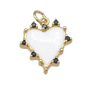 copper Heart pendant with white enamel, gold plated, approx 12-15mm [FN25795]
