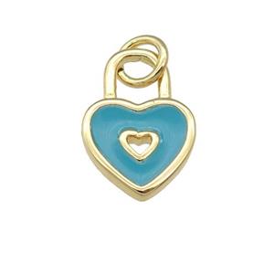 copper Heart Lock pendant with teal enamel, gold plated, approx 9-13mm [FN25808]