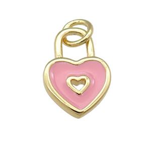 copper Heart Lock pendant with pink enamel, gold plated, approx 9-13mm [FN25810]