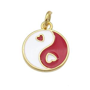copper Taichi pendant, yinyang, red enamel, gold plated, approx 12mm dia [FN25816]