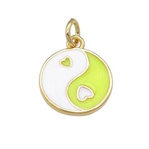 copper Taichi pendant, yinyang, yellow enamel, gold plated, approx 12mm dia [FN25817]