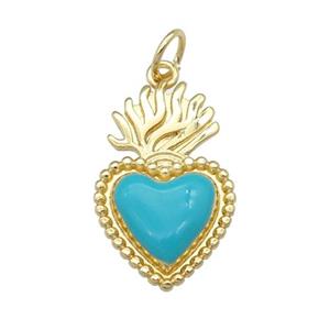 copper Milagro Heart pendant with teal enamel, gold plated, approx 12-20mm [FN25820]