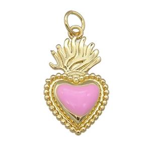 copper Milagro Heart pendant with pink enamel, gold plated, approx 12-20mm [FN25821]