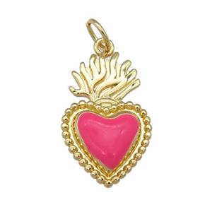 copper Milagro Heart pendant with hotpink enamel, gold plated, approx 12-20mm [FN25822]