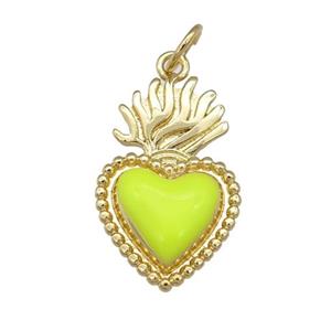 copper Milagro Heart pendant with nenoYellow enamel, gold plated, approx 12-20mm [FN25823]