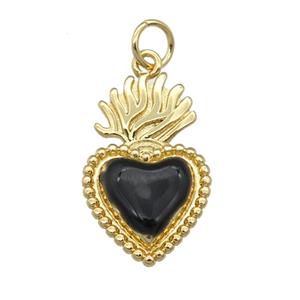 copper Milagro Heart pendant with black enamel, gold plated, approx 12-20mm [FN25825]