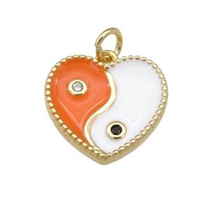copper Taichi pendant with orange enamel, heart, gold plated, approx 13-15mm [FN25827]