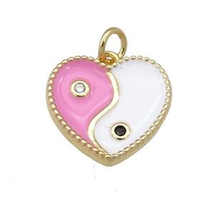 copper Taichi pendant with pink enamel, heart, gold plated, approx 13-15mm [FN25828]