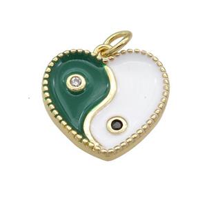 copper Taichi pendant with green enamel, heart, gold plated, approx 13-15mm [FN25830]
