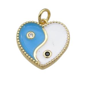copper Taichi pendant with blue enamel, heart, gold plated, approx 13-15mm [FN25831]