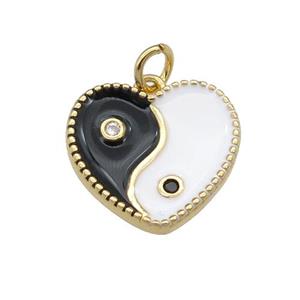 copper Taichi pendant with black enamel, heart, gold plated, approx 13-15mm [FN25833]