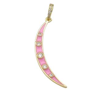 copper Moon pendant with pink enamel, gold plated, approx 4-34mm [FN25837]